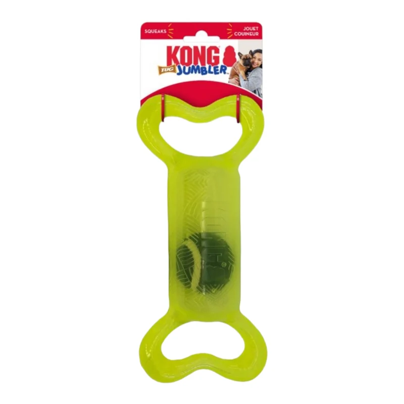 KONG Jumbler Tug Bone para Perros — Pelota de Tenis Interior con Chirriador