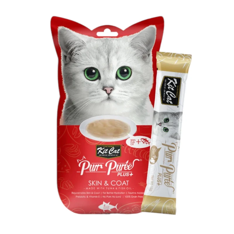 Kit Cat Purrpuree Plus Skin Coat Care para Gatos — Snack Cremoso
