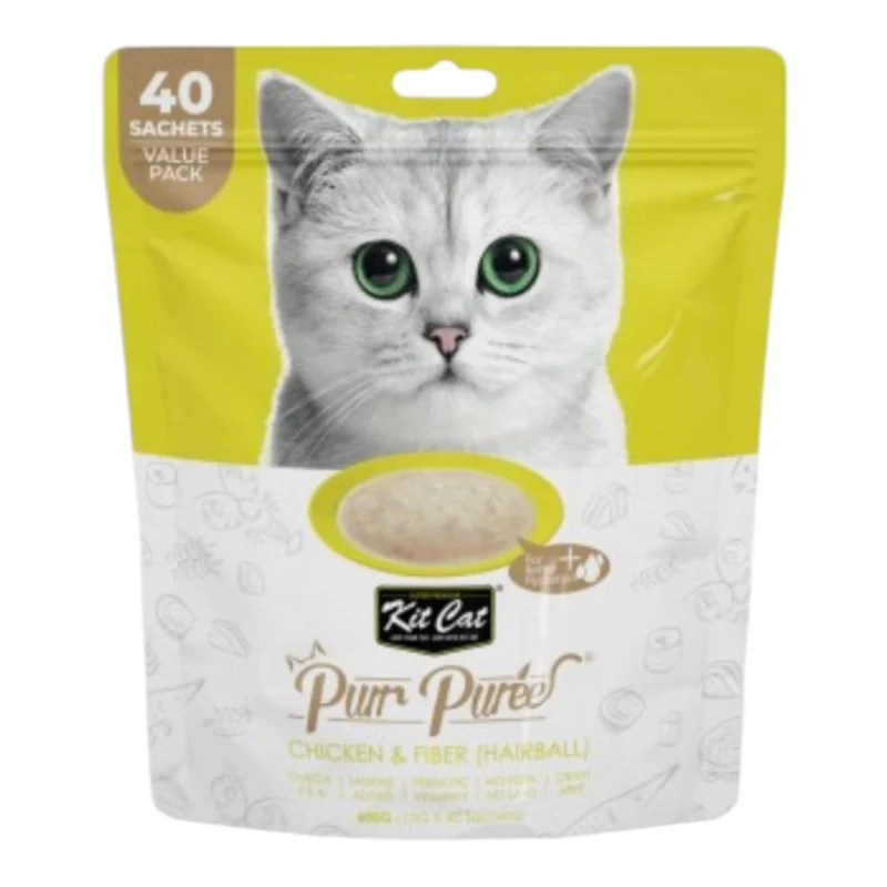 Kit Cat Purrpuree Hairball Pollo y Fibra Pack para Gatos — Snack