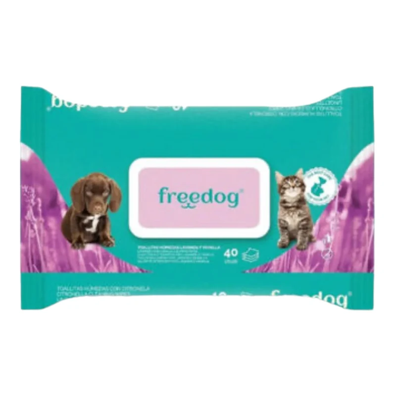 Freedog Toallitas de Lavanda y Vainilla 40u para Perros y Gatos — neutralizan olores