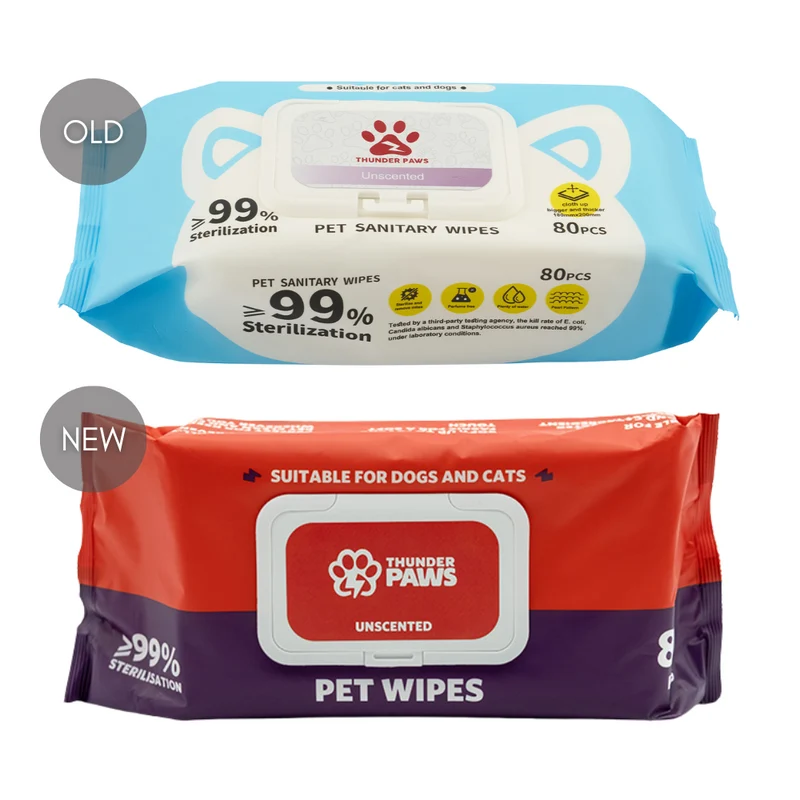Thunder Paws Unscented Sanitary Pet Wipes Suitable for Cats and Dogs 80pcs