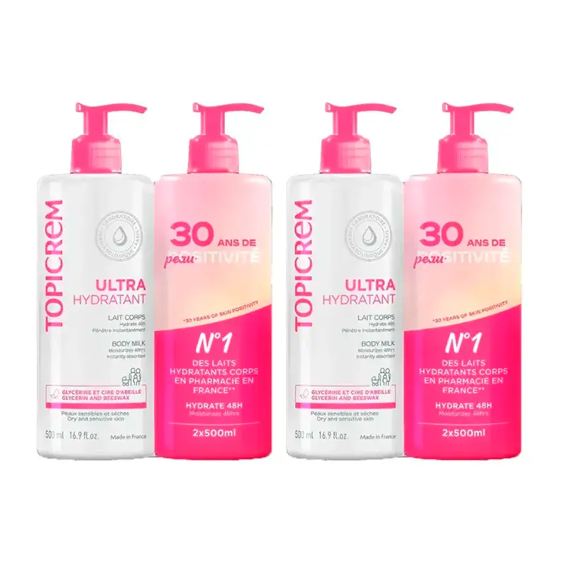 Topicrem Leche Corporal Hidratante, Pack 4 x 500 ml
