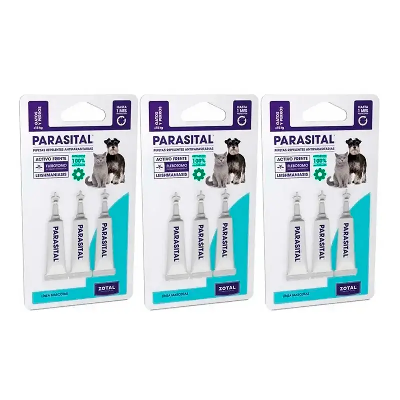 Zotal Parasital, Pack 3 x 3 Pipetas Antiparasitario Gatos y Perros Pequeños hasta 10Kg