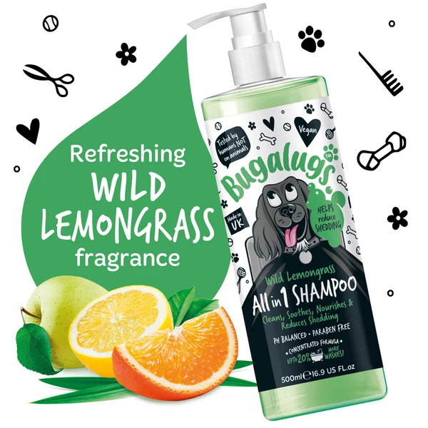 Bugalugs All-in-1 Wild Lemongrass Dog Shampoo With Shed Control 500ML