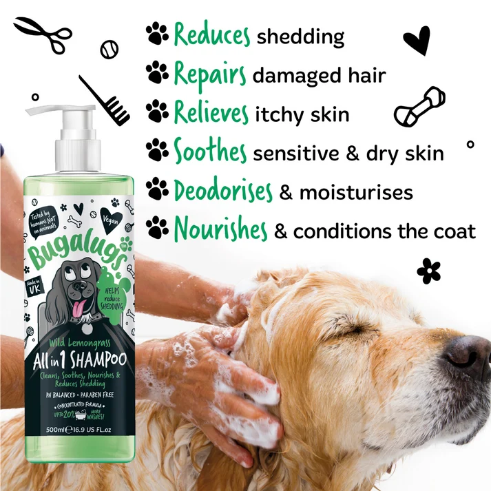 Bugalugs All-in-1 Wild Lemongrass Dog Shampoo With Shed Control 500ML