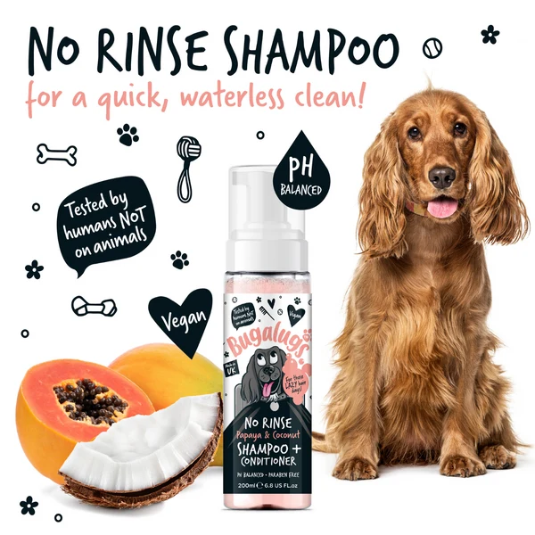 Bugalugs Papaya & Coconut No Rinse Dog Shampoo & Conditioner 200ML