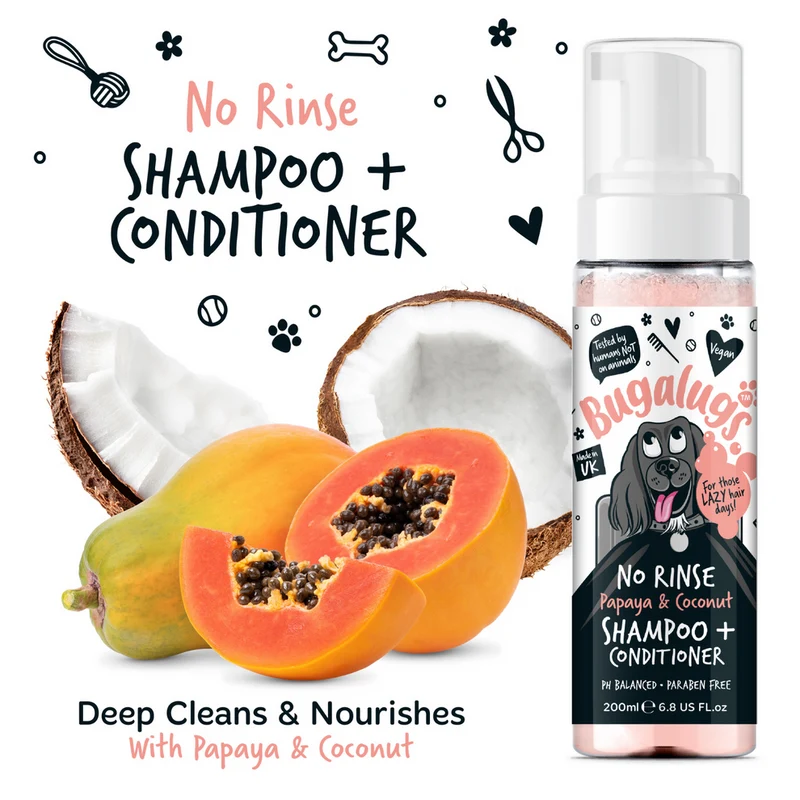 Bugalugs Papaya & Coconut No Rinse Dog Shampoo & Conditioner 200ML
