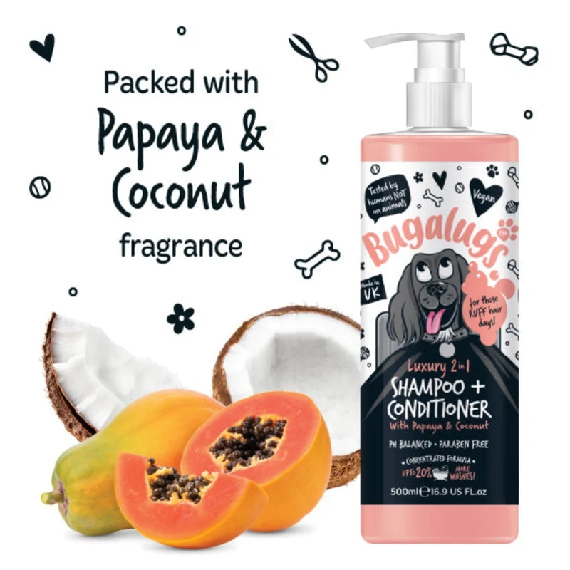 Bugalugs 2-in-1 Dog Shampoo & Conditioner - Papaya & Coconut 500ML