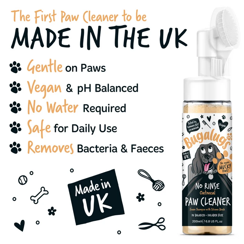 Bugalugs Oatmeal with Coconut & Lime Paw Cleaner No Rinse Foam Shampoo - 200ML