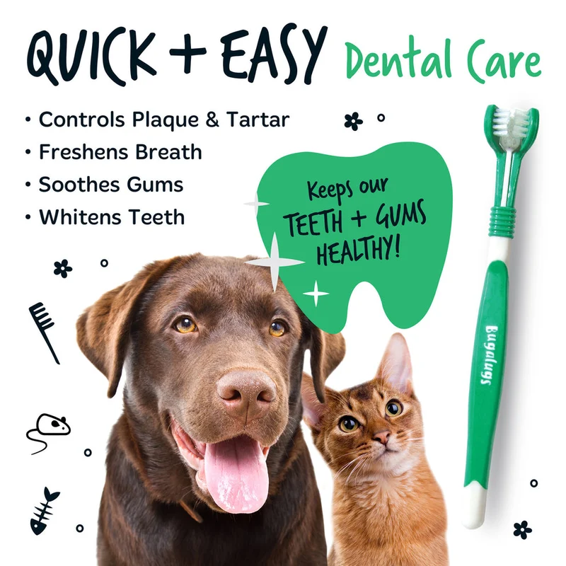 Bugalugs Triple Headed Toothbrush For Dogs & Cats 2PCS