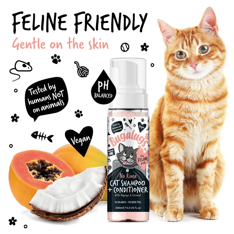 Bugalugs No Rinse Cat Shampoo & Conditioner With Papaya & Coconut 200ML