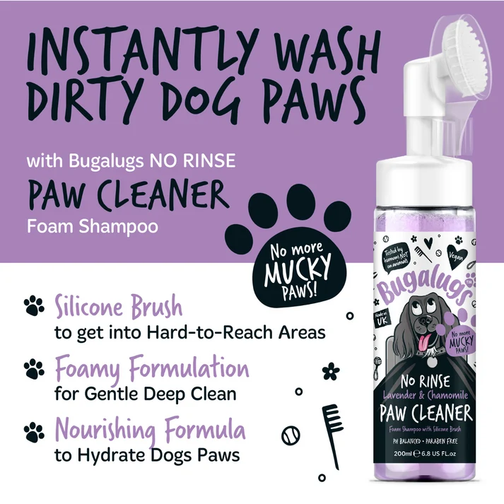 Bugalugs Lavender & Chamomile Paw Cleaner No Rinse Foam Shampoo - 200ML