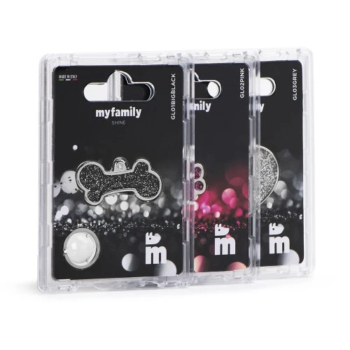 My Family Shine Small Glitter Heart ID Tag - PINK/2.5X2.5CM