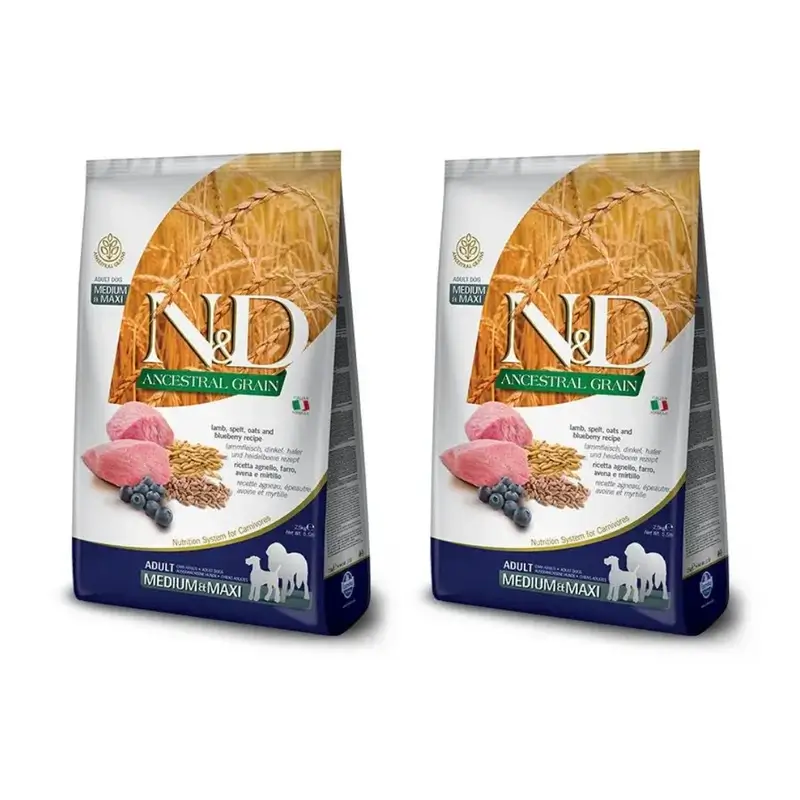 Farmina N&D Dog Ancestral Medium Maxi Cordero 12Kg, Pienso Para Perros, Pack De 2