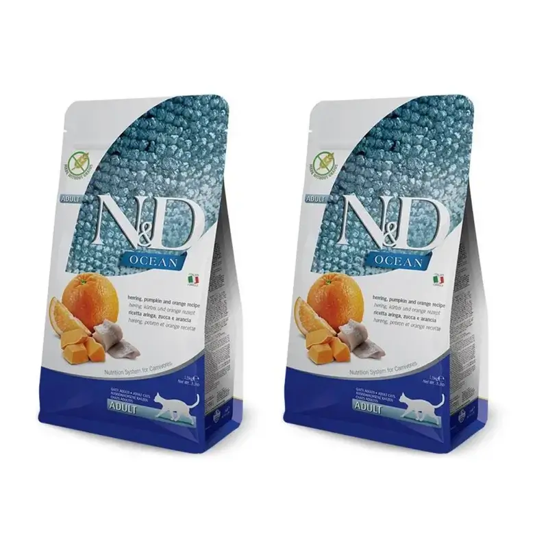 Farmina N&D Cat Ocean Calabaza Arenque 300Gr, Pienso Para Gatos, Pack De 2