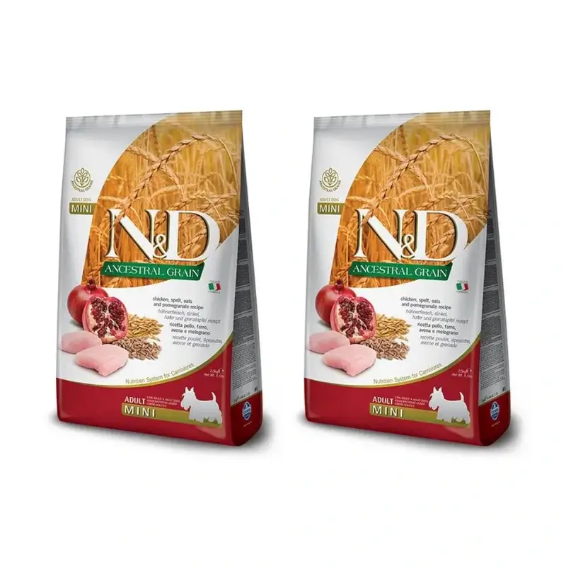 Farmina N&D Dog Ancestral Light Mini 2,5Kg, Pienso Para Perros, Pack De 2