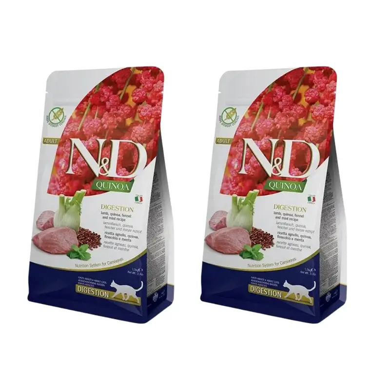 Farmina N&D Cat Quinoa Digestion Cordero 1,5Kg, Pienso Para Gatos, Pack De 2