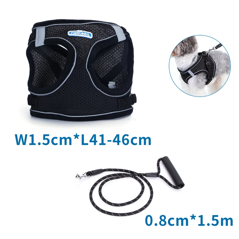 Arnés reflectante para perros con correa – Negro