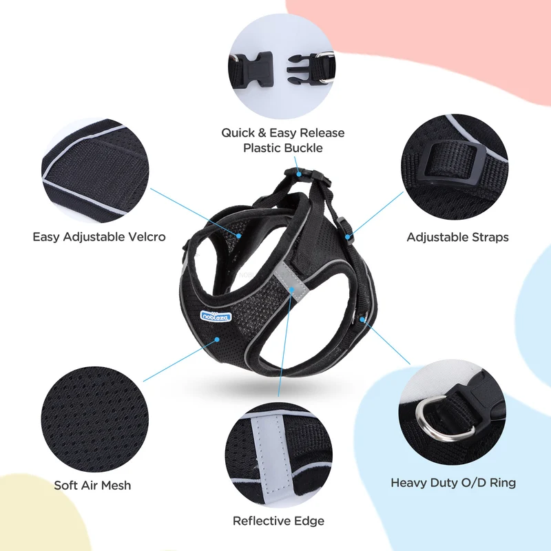 Arnés reflectante para perros con correa – Negro