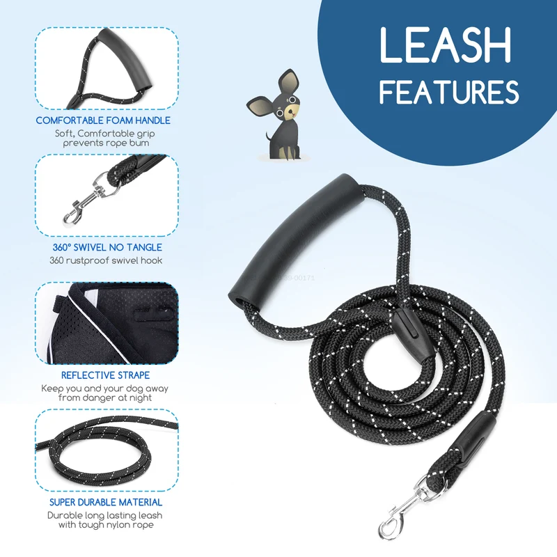 Arnés reflectante para perros con correa – Negro