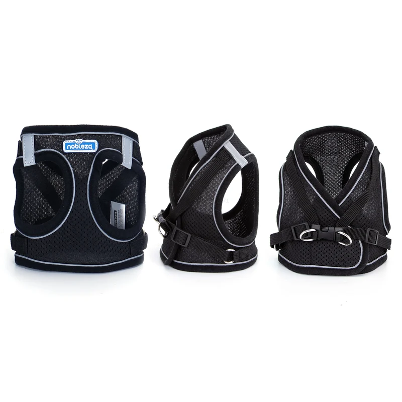 Arnés reflectante para perros con correa – Negro