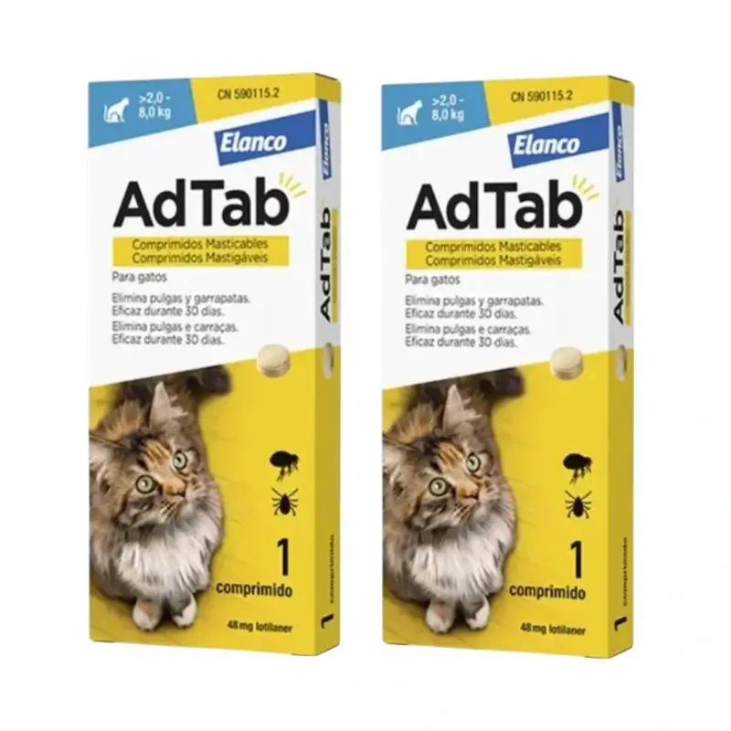 Adtab 48Mg Comprimidos Masticables Gatos 2-8Kg, 2 Comprimidos