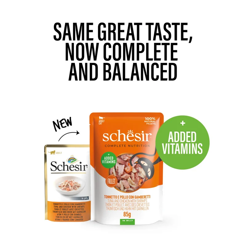 Schesir Tuna & Chicken With Shrimps In Jelly Adult Wet Cat Food 85G