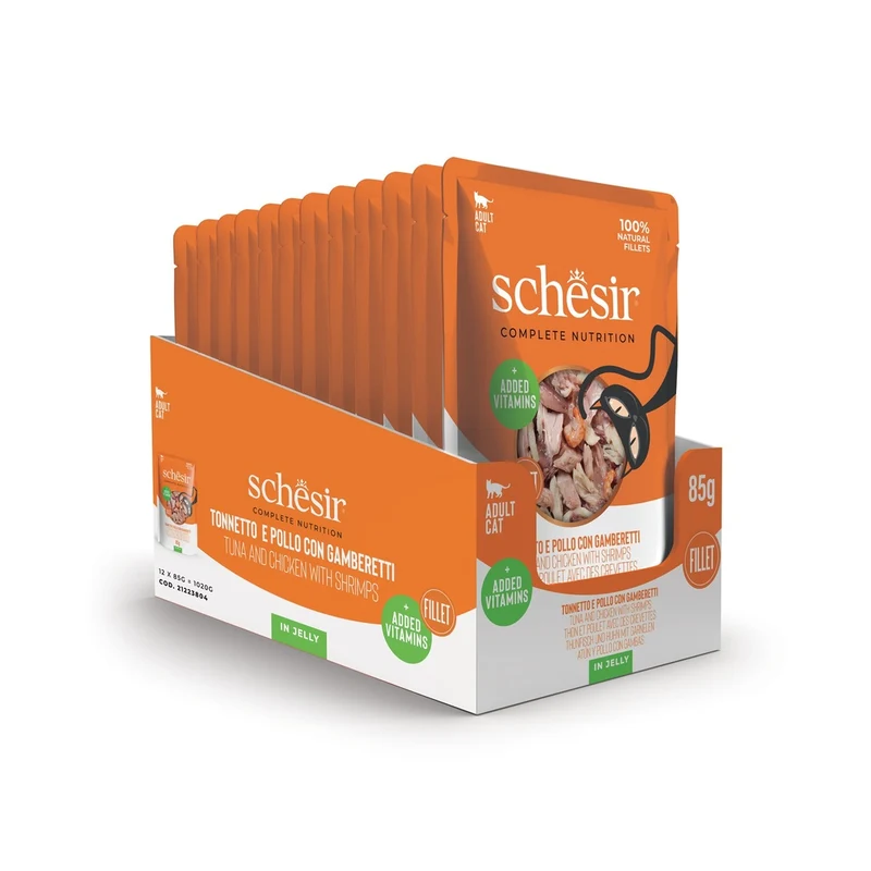 Schesir Tuna & Chicken With Shrimps In Jelly Adult Wet Cat Food 85G