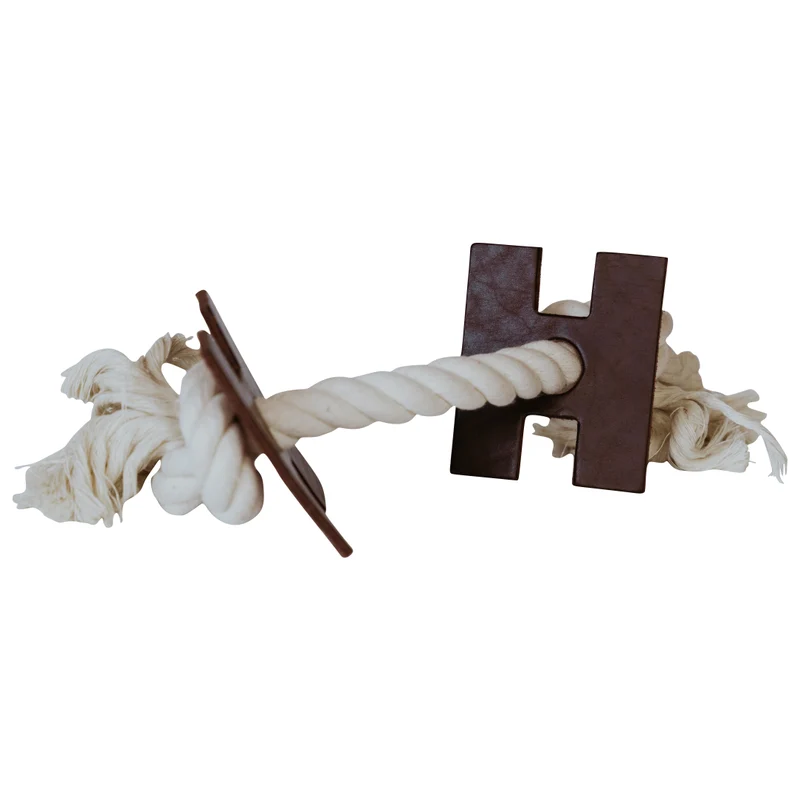 Huntlea Rope 2 Knot with H Leather Dog Toy - LARGE