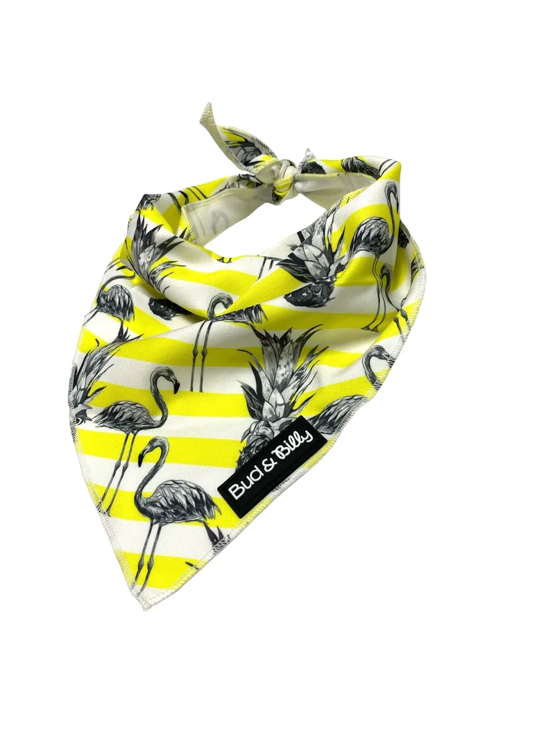 Bud & Billy Dog Bandana Handkerchiefs and Scarves (S, M, L) - Flamingo Collection, Yellow & White Stripes