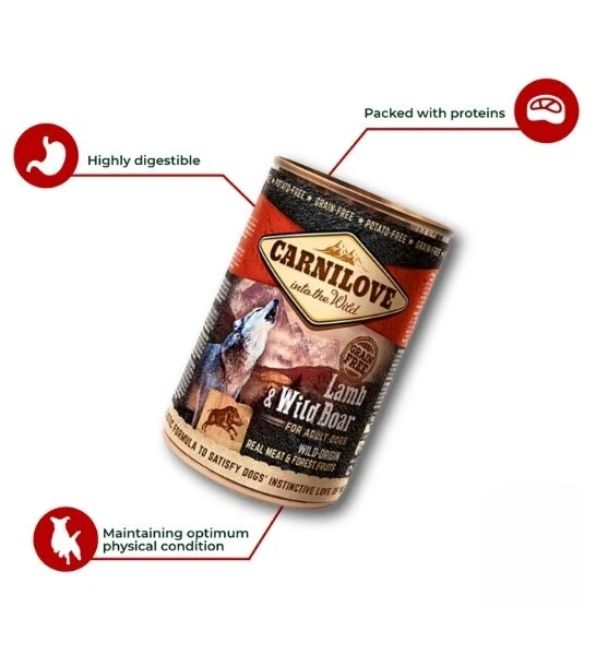 Carnilove Lamb & Wild Boar for Adult Dog Wet Food 400G - Pack of 12