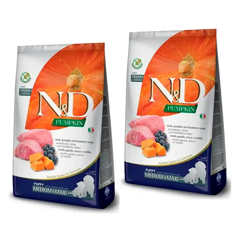 Farmina N&D Dog Puppy Calabaza Medium Maxi Cordero pienso para perros cachorros, Pack 2 x 12Kg