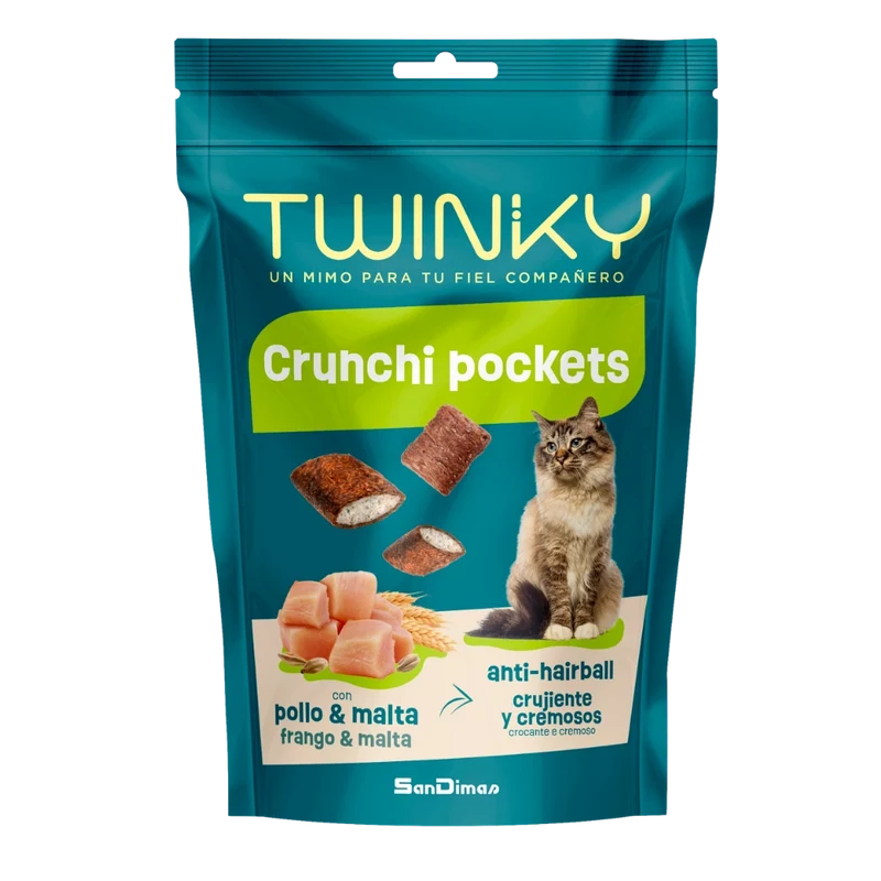 Twinky Snack Crunchi Pockets Pollo y Malta 60 g para Gatos Adultos