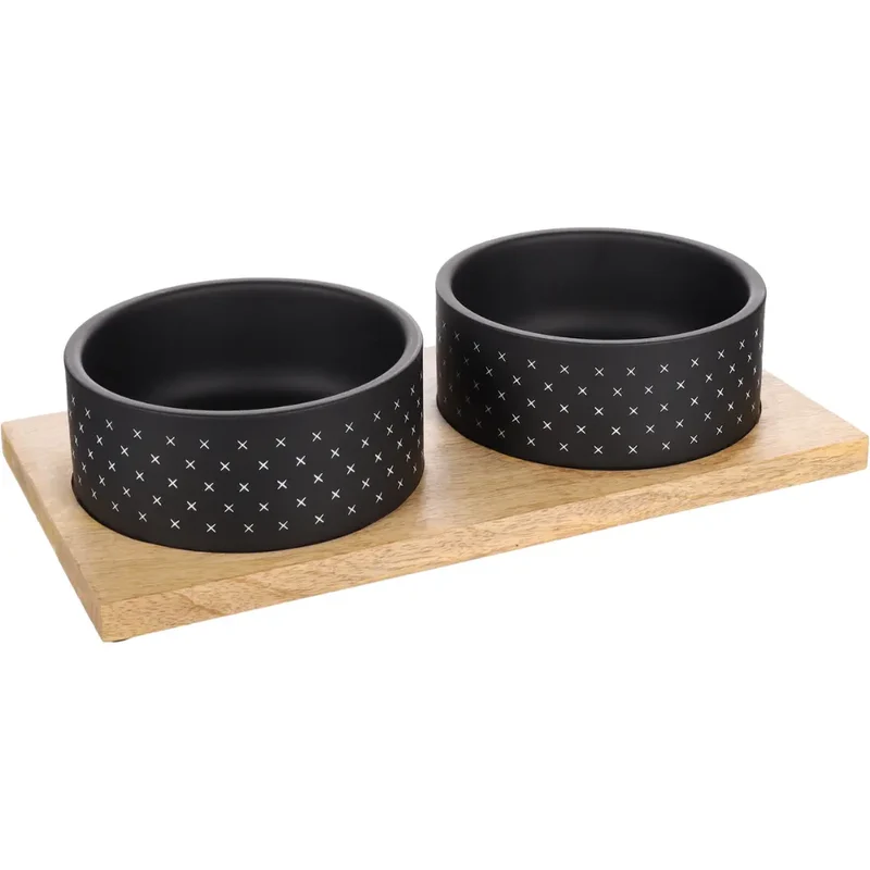 Comedero Bebedero Duo Nervo Black 15.5 cm 2X840 ml