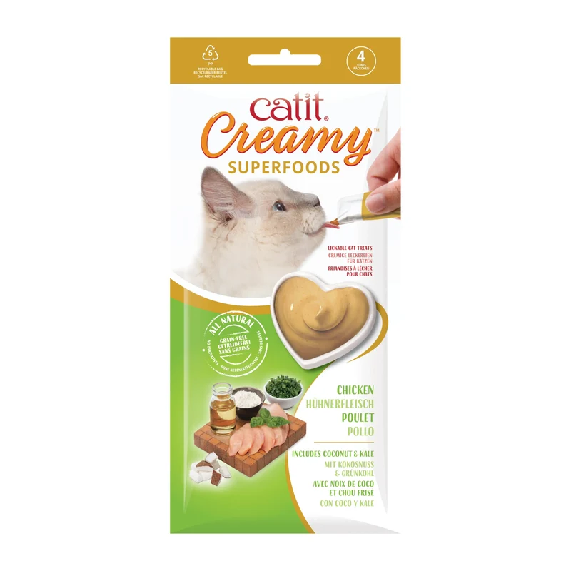Catit Creamy Snack Superfood Pollo con Coco y Kale Pack 4X10 g