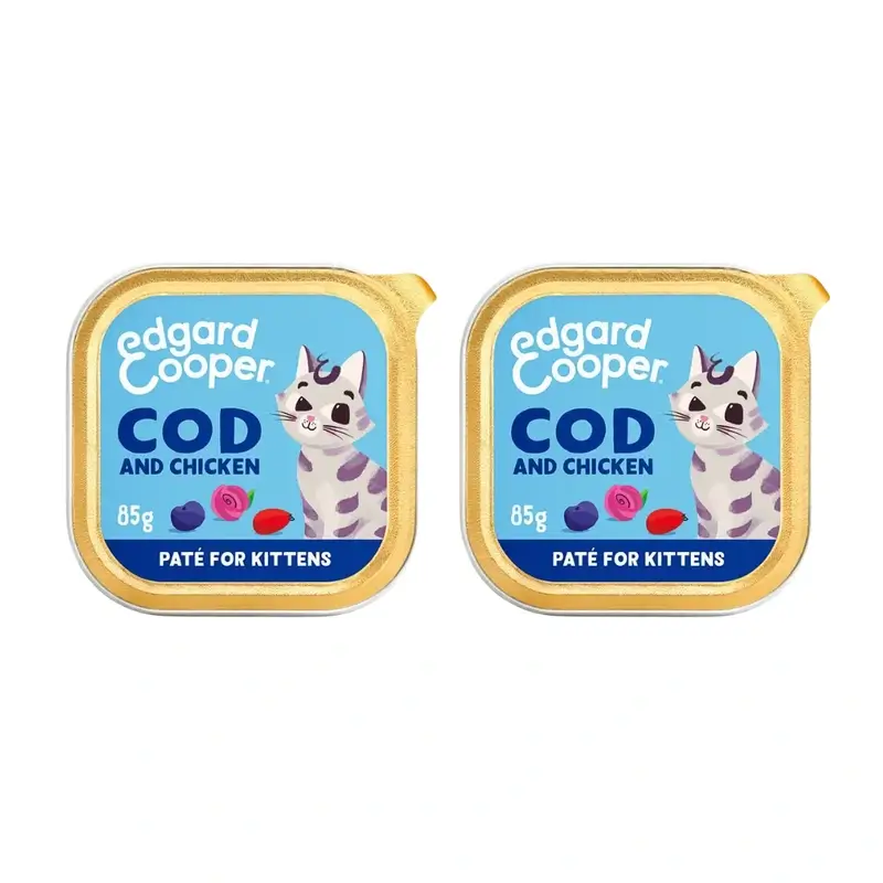 Edgard & Cooper Comida Húmeda Para Gatos Kitten 16X85G Bacalao Certificado Msc, Pack De 2