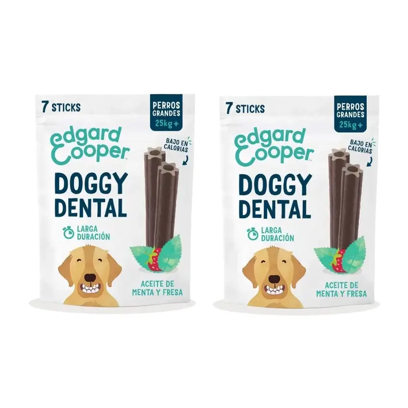Edgard & Cooper Snack Dental Perros Adultos 8X255G Fresa Y Menta Grande, Pack De 2