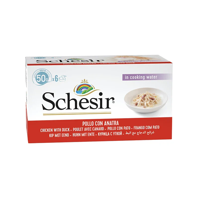 Schesir Chicken & Duck In Broth Multipack Adult Wet Cat Food 6X50G