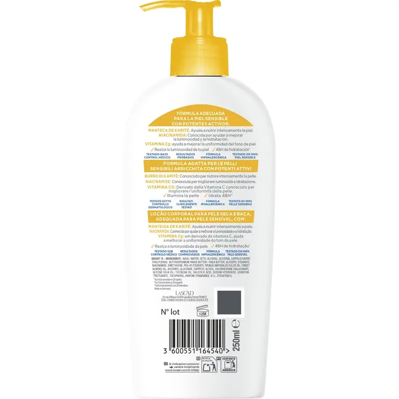 Mixa Niacinamida Bright Loción Corporal Pieles Secas Y Apagadas , 250 ml