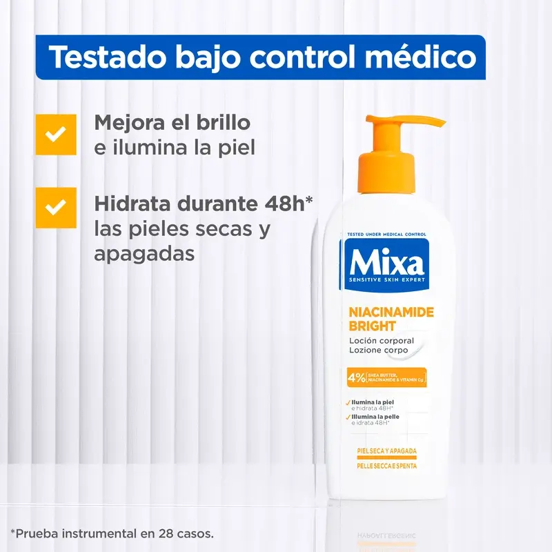 Mixa Niacinamida Bright Loción Corporal Pieles Secas Y Apagadas , 250 ml