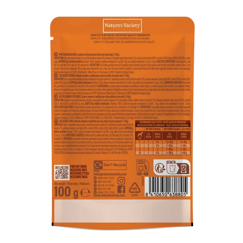 Nature's Variety Dog Bites in Gravy Mini Salmón y Hierbas Comida Húmeda para Perros 100g