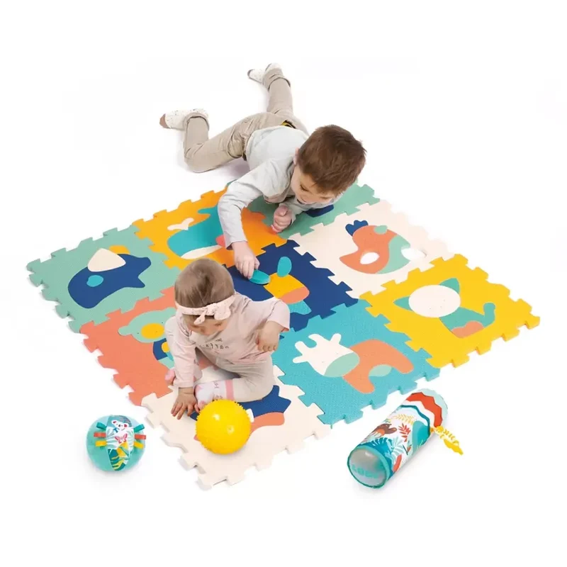 Ludi Coffret Sensoriel - Tapis Dalles Animaux avec Rouleau & Balles