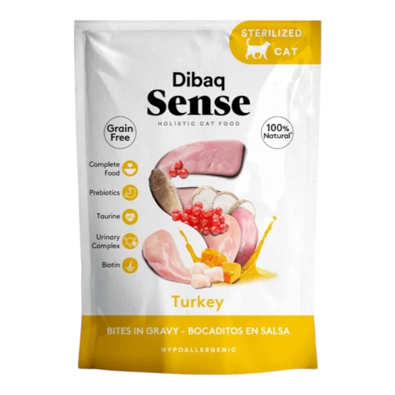 Dibaq Sense Bocaditos en Salsa Pavo 100g — Comida Húmeda para Gatos Esterilizados