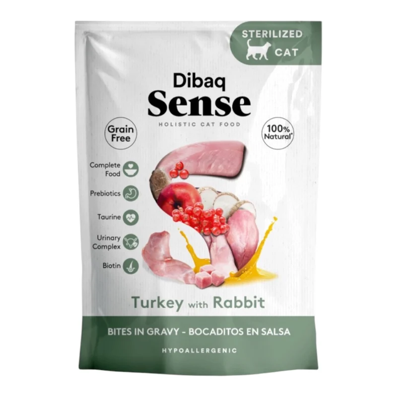 Dibaq Sense Bocaditos en Salsa Pavo y Conejo 100g — Comida Húmeda para Gatos Esterilizados
