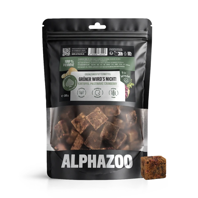 Snacks vegetales ALPHAZOO para perros: "No se volverá más verde" - Hecho en Alemania
