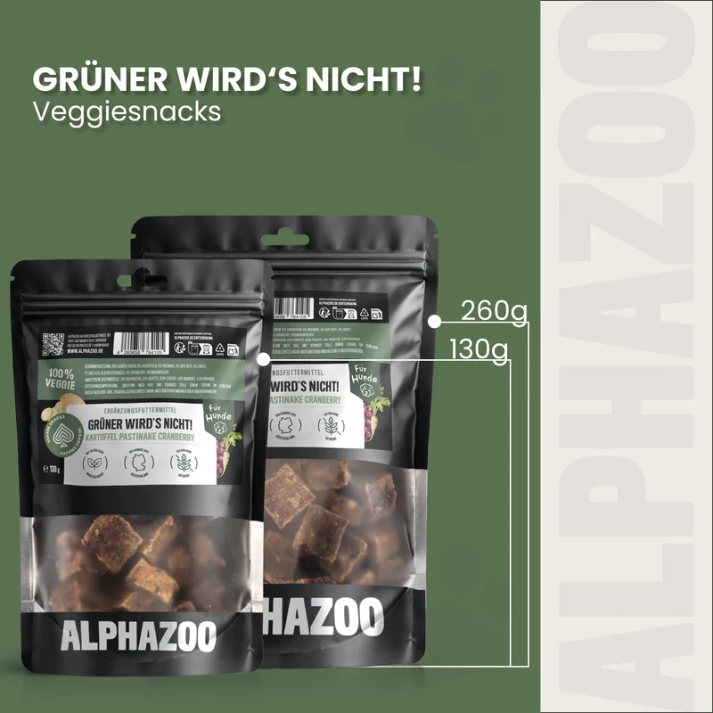 Snacks vegetales ALPHAZOO para perros: "No se volverá más verde" - Hecho en Alemania