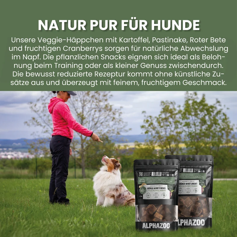 Snacks vegetales ALPHAZOO para perros: "No se volverá más verde" - Hecho en Alemania