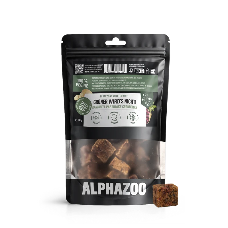 Snacks vegetales ALPHAZOO para perros: "No se volverá más verde" - Hecho en Alemania