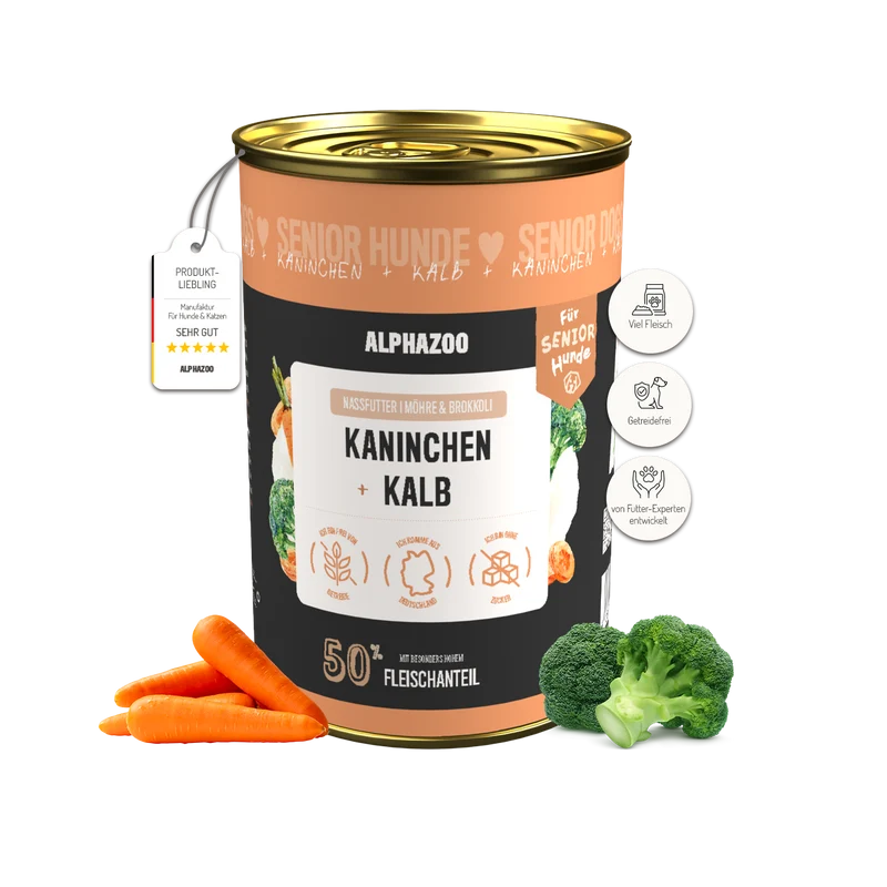 Kaninchen + Kalb Nassfutter para perros mayores