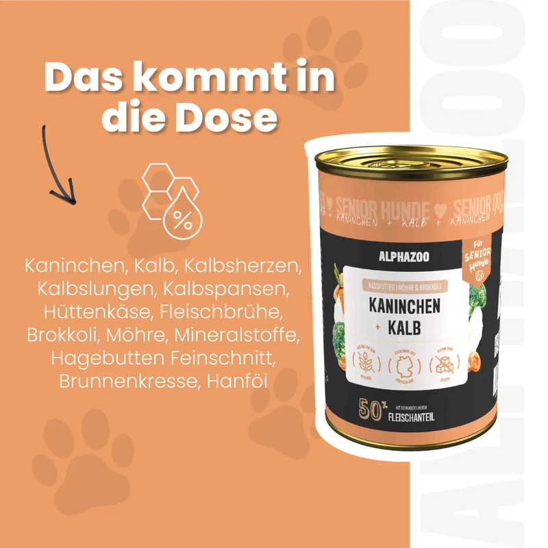 Kaninchen + Kalb Nassfutter para perros mayores